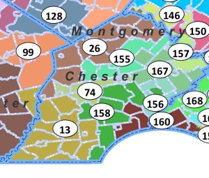 The new State House districts for Chester County, including the new 74th District, centered around Coatesville.     The new State House districts for Chester County, including the new 74th District, centered around Coatesville.