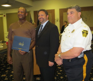 Kennett Square's first Citizen Commendation Award recipient, Robert Whiteside (from left), poses with Mayor Matt Fetick and Police Chief Edward A. Zunino.