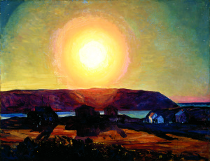 “Late Afternoon, Monhegan Island” is a 1906-07 painting by Rockwell Kent that is included in the exhibit.