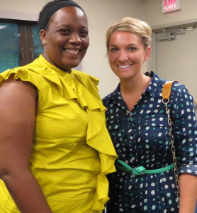 LaToya M. Myers (left) and Katie Perigo from the Historic East Linden Project hoped to get five computer discards from the school district for their "Study Buddies" program, but might get up to five times more.
