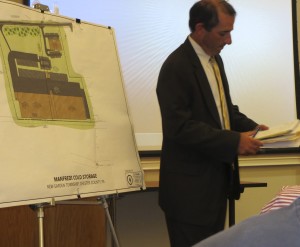 Attorney Neil Land offers the New Garden Township Supervisors an overview of a plan to expand Manfredi Cold Storage.