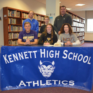 Caption: Seated (l-r): Mr. Dave Harner, father; Brooke Harner, Mrs. Margie Harner, mother; Standing (l-r): Mr. Kevin Reigel, Kennett High School softball coach; Trent Harner, brother; and Jeff Thomas, Kennett High School athletic director.