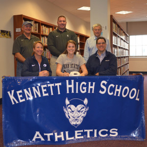 Seated (l-r): Mrs. Laura Coyle, mother; McKenna Coyle, Mr. Ken Coyle, father; Standing (l-r): Kennett High School Girls Lacrosse Coach Mr. Dale Watkins; Mr. Jeff Thomas, Kennett High School athletic director; and PA Express 2014 Coach Mr. Kevin Ryan.