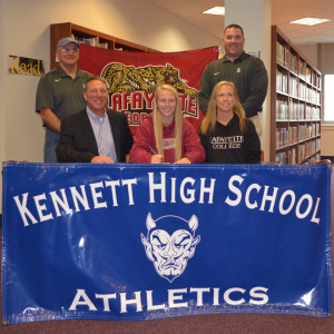 Seated (l-r): Mr. Dave Schaen, father; Kristin Schaen; Mrs. Heather Schaen, mother; Standing (l-r): Mr. Dale Watkins, Kennett High School girls lacrosse coach; and Mr. Jeff Thomas, Kennett High School athletic director.