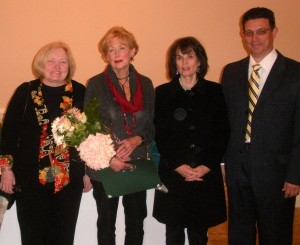 Honoree Peggy Gusz (second from left), executive director of the Crime Victims Center of Chester County, is joined by staffers Mary Donahue (from left) and Beth Watson, and Jose Reyes, the agency’s board president.