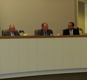 Interim Township Manager Spence Andress (from left) listens as Supervisors Patrick Little and Randy Geoque discuss merits of  "Airport Lands Development 