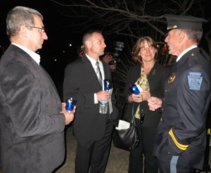 Ken Iwaniec (from left), State Police Cpl. Steven B. Ranck, Debby Iwaniec, and Kennett Township Police Chief Albert McCarthy share memories of Trooper Kenton E. Iwaniec, who was killed by a drunk-driver in 2008.