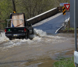 The driver of this truck was likely eager to get to higher ground on the bridge near the Northbrook Canoe Company. Photo by Dave Lichter