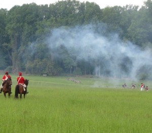 During the height of the battle, a haze of musket fire fills the air at Sandy Hollow in Birmingham Township.