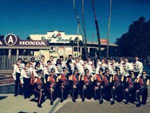 Honor Band members enjoy a pose in front of the famous Rose Bowl Stadium